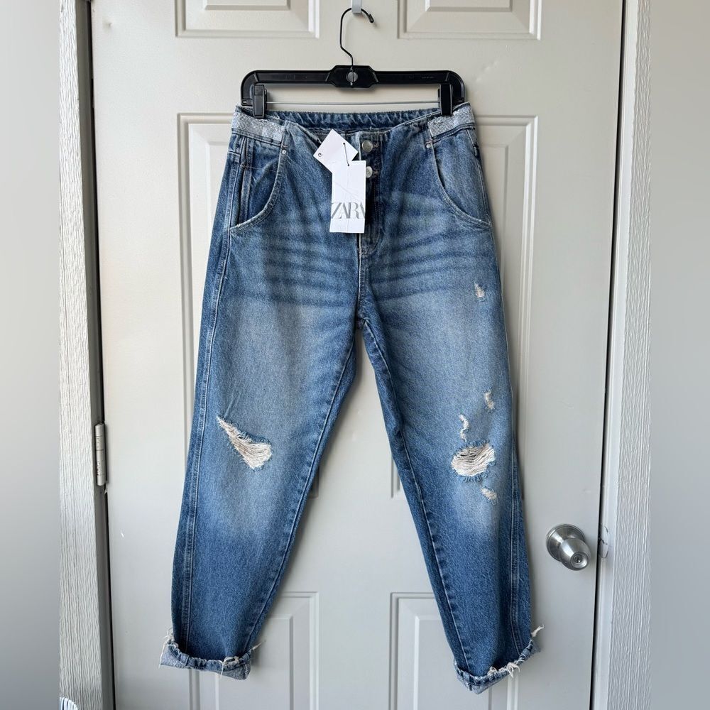 Zara Blue Distressed Ankle Jeans